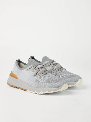 Brunello Cucinelli Knit Sneakers "Silver Grey / White"