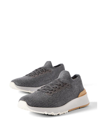 Brunello Cucinelli Knit Sneakers "Charcoal / White / Tan"