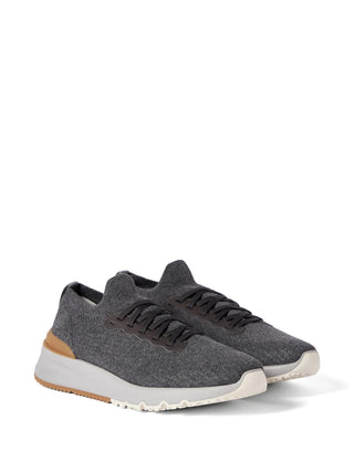 Brunello Cucinelli Knit Sneakers "Charcoal / White / Tan"
