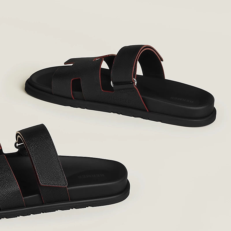 Hermes "Black Leather Chypre Sandals"