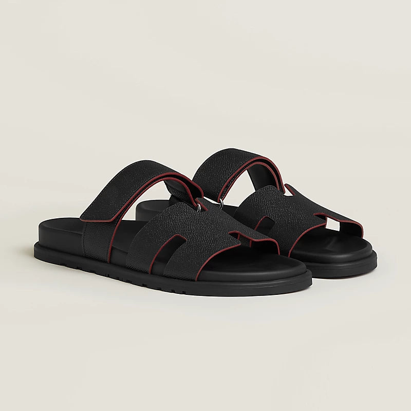 Hermes "Black Leather Chypre Sandals"