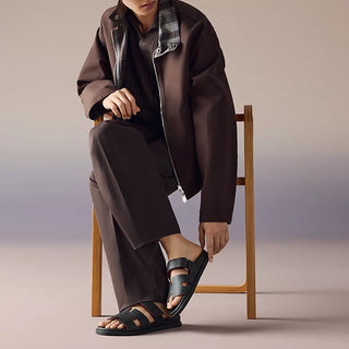 Hermes "Black Leather Chypre Sandals"