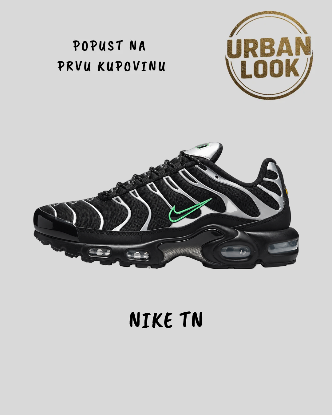 Nike Air Max Plus (Black Silver Green Strike) — naslovna